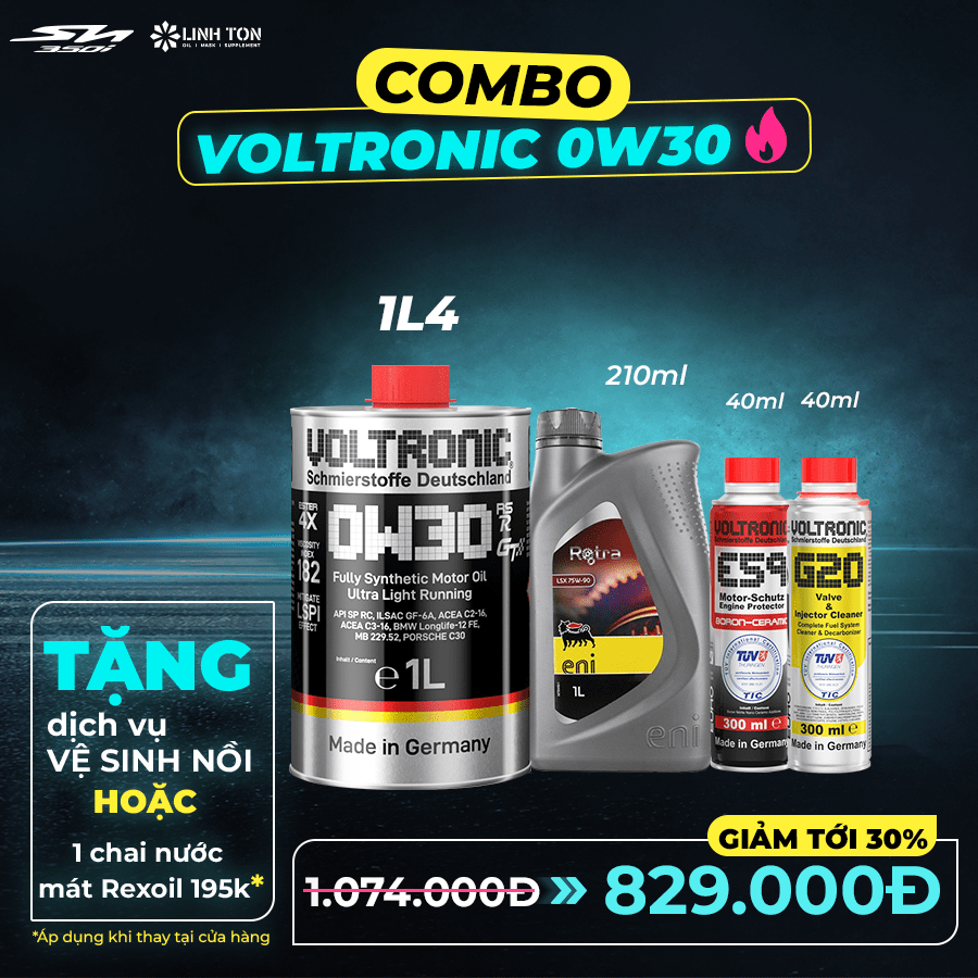 (Không lọc) Combo nhớt Sh350i Voltronic 0w30+ phụ gia chăm sóc xe