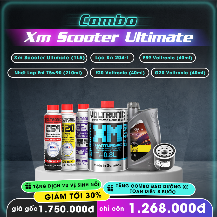 Combo nhớt Sh350i Xm Scooter Ultimate Voltronic+ Lọc Kn + Phụ gia bảo vệ chăm sóc xe