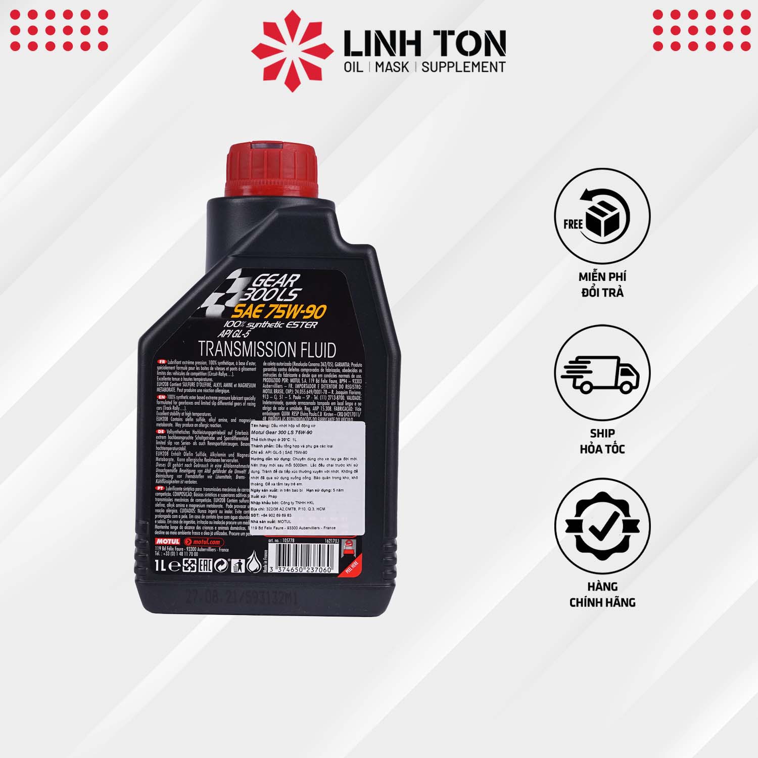 Dầu hộp số tổng hợp toàn phần siêu cao cấp nhập khẩu từ Mỹ Motul Gear 300 75w90