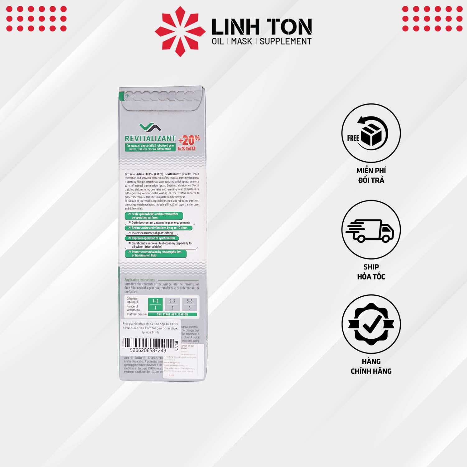 Phụ gia phục hồi cho hộp số chống hú và ồn XADO Revitalizant EX120 for Gearbox (8ml) - Dùng 2 lần