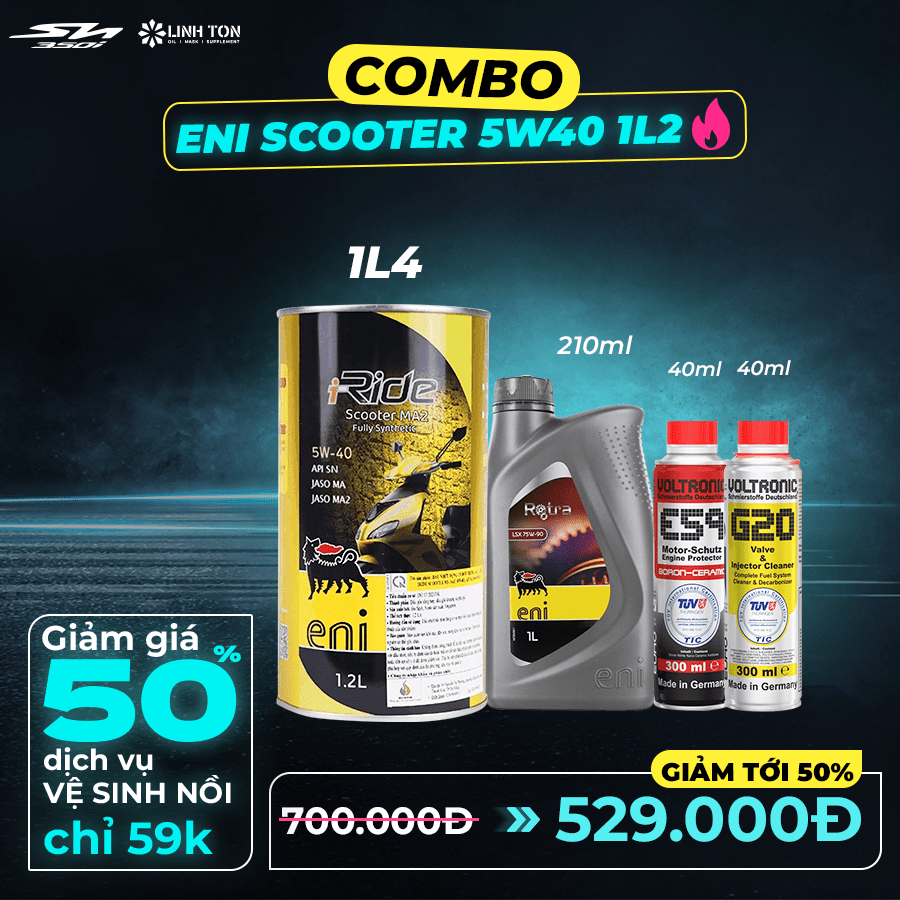 (Không lọc) Combo nhớt Sh350i Eni Scooter Ma2 5w40 + phụ gia chăm sóc xe