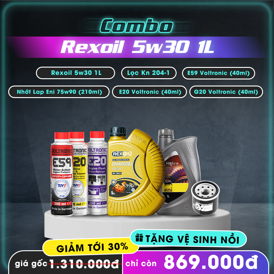 Combo nhớt Sh350i REXOIL Diamond Fully Synthetic 5W30 + phụ gia bảo vệ xe + tặng dịch vụ vệ sinh nồi