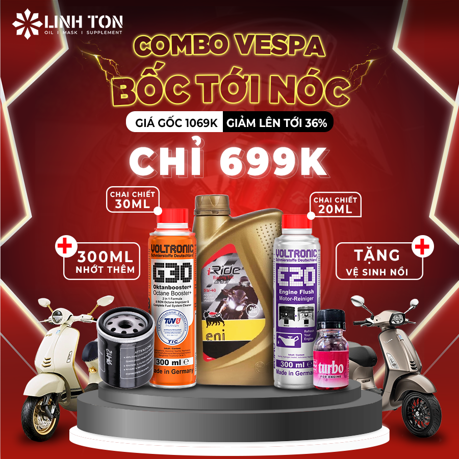 Combo nhớt Eni Racing Tec 5w40 và phụ gia chăm sóc xe dành riêng cho xe Vespa/ Piaggio
