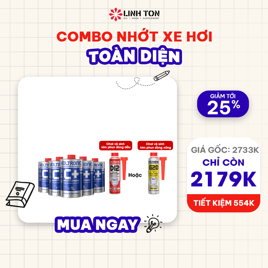 Combo 5L nhớt xe hơi toàn diện Voltronic C+ Blue và phụ gia vệ sinh kim phun