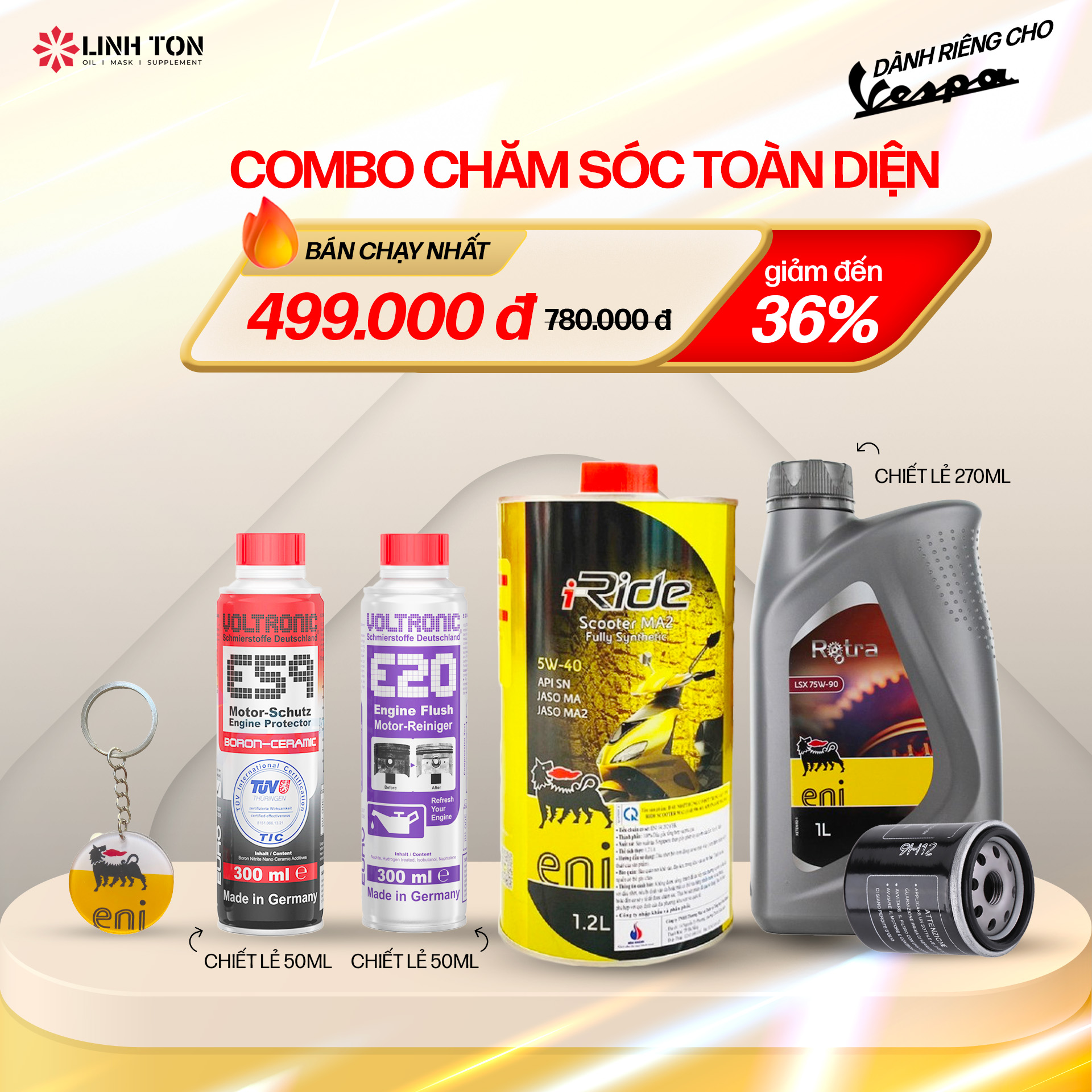 Combo dầu nhớt động cơ dành cho xe Vespa - Phiên bản Chăm sóc toàn diện
