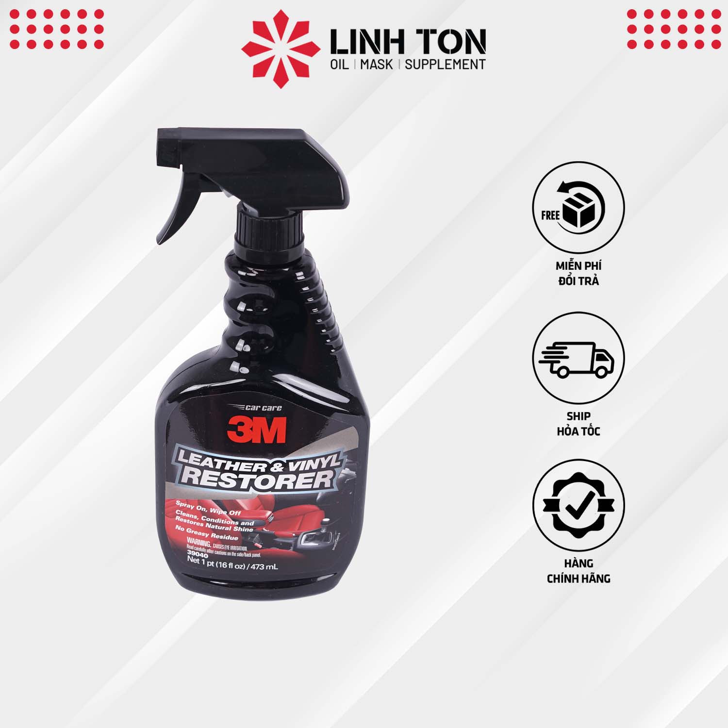 (Hàng Mỹ) Chai xịt bảo dưỡng da nhựa nội thất ô tô 3M Leather & Vinyl Restorer 473ml 39040