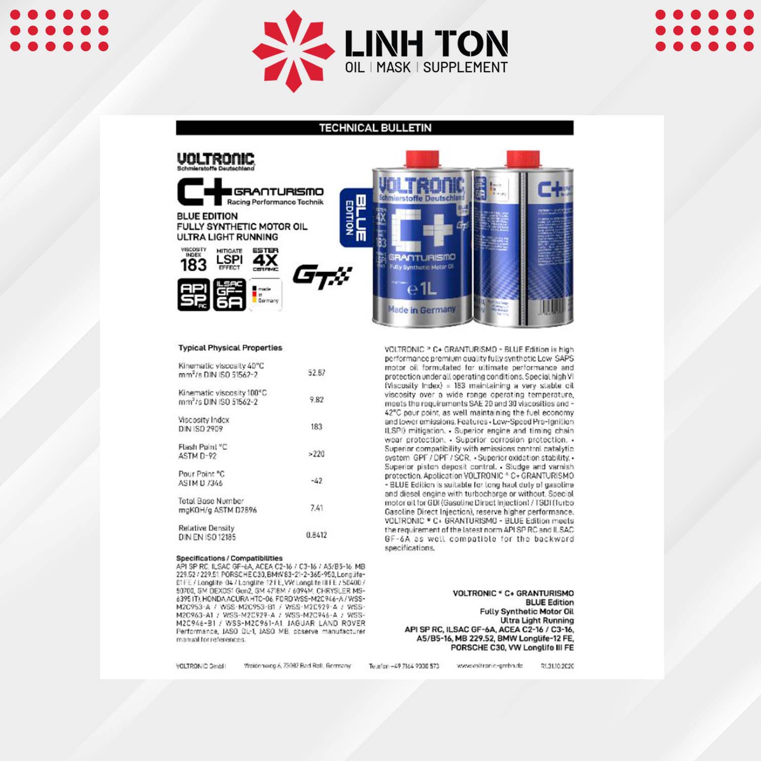 Nhớt nhập khẩu VOLTRONIC c+ blue  biến thiên tay ga và ô tô