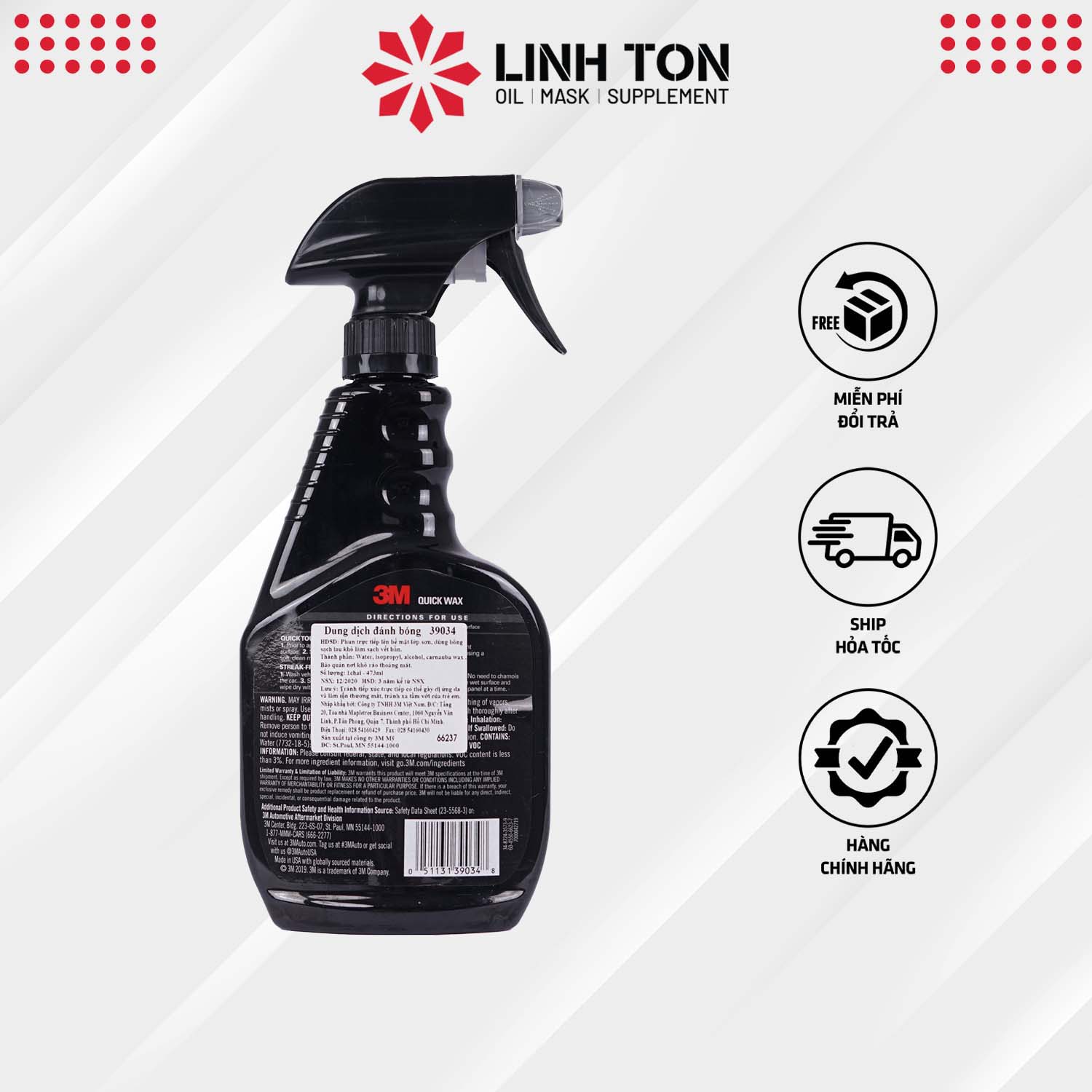 Chai xịt đánh bóng sơn xe máy và ô tô 3M Quick Wax 39034