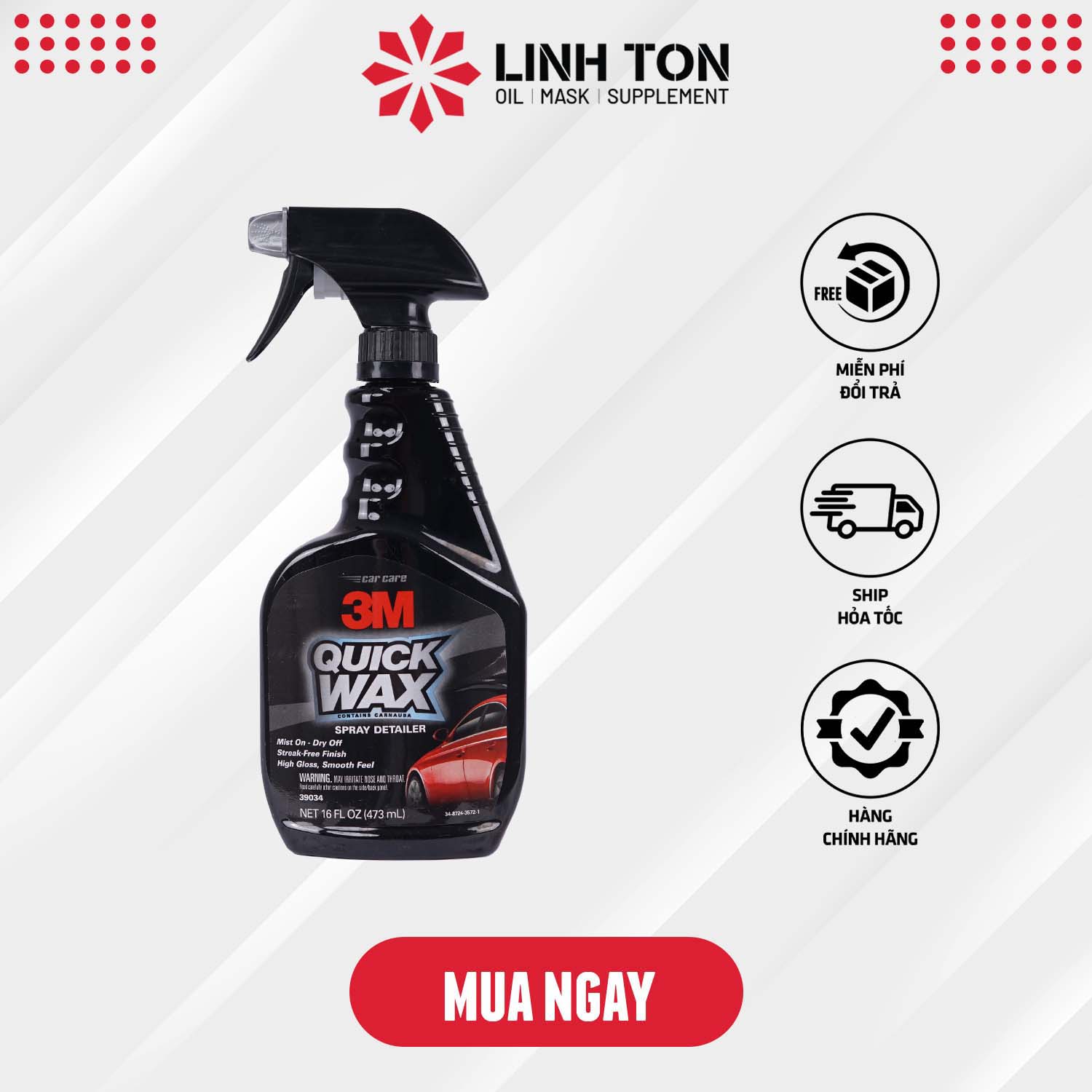 Chai xịt đánh bóng sơn xe máy và ô tô 3M Quick Wax 39034