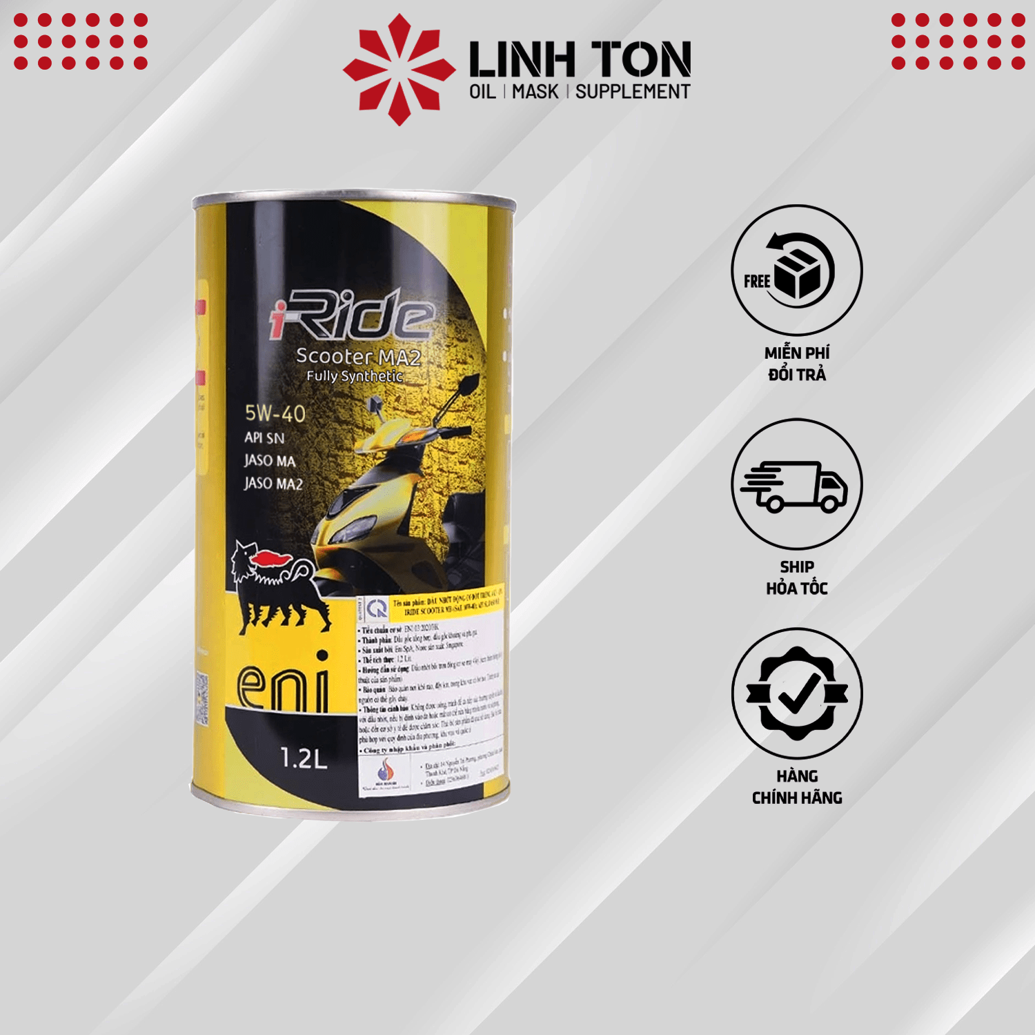 Combo nhớt Vespa Eni I-Ride Scooter 5W40 MA2 1.2L siêu cao cấp, bảo vệ xe tuyệt đỉnh