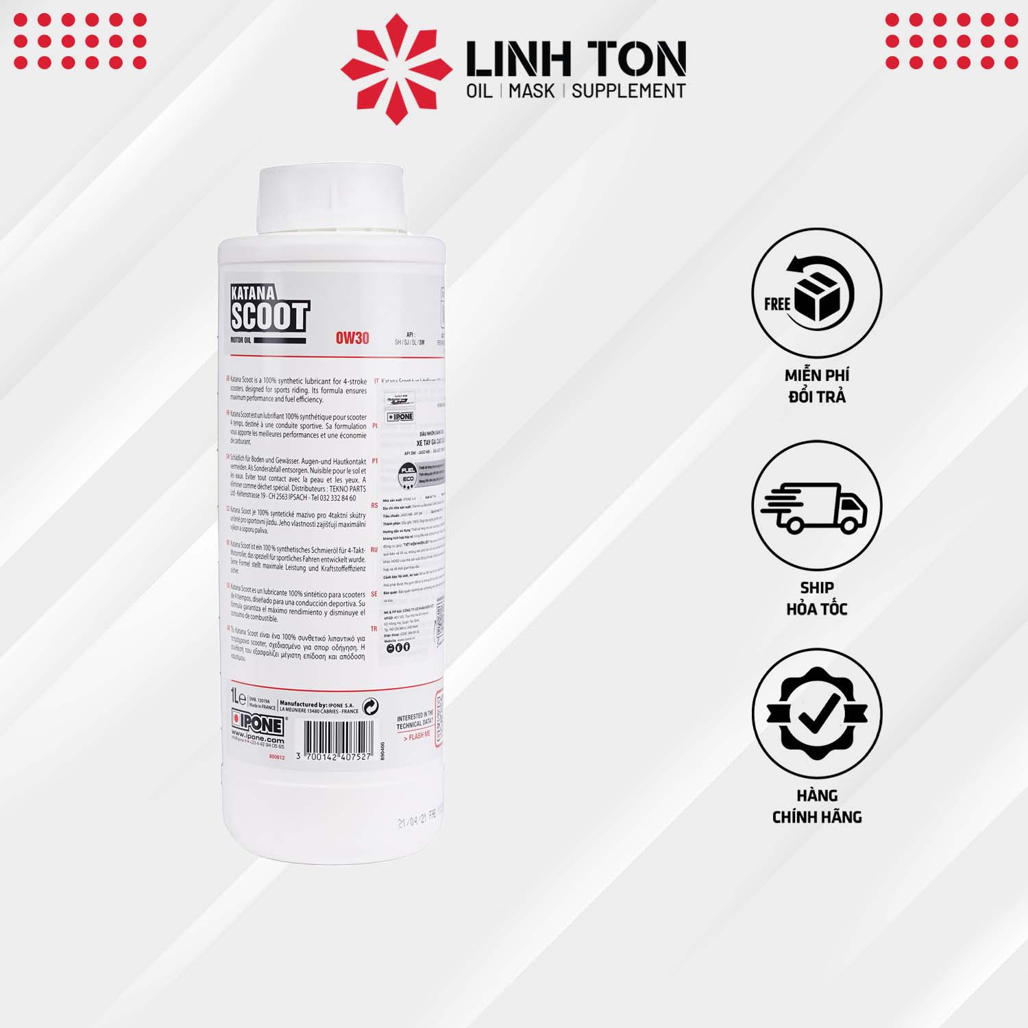 Nhớt tay ga tổng hợp Ipone Katana Scoot 0W30 4T Scooter 1L