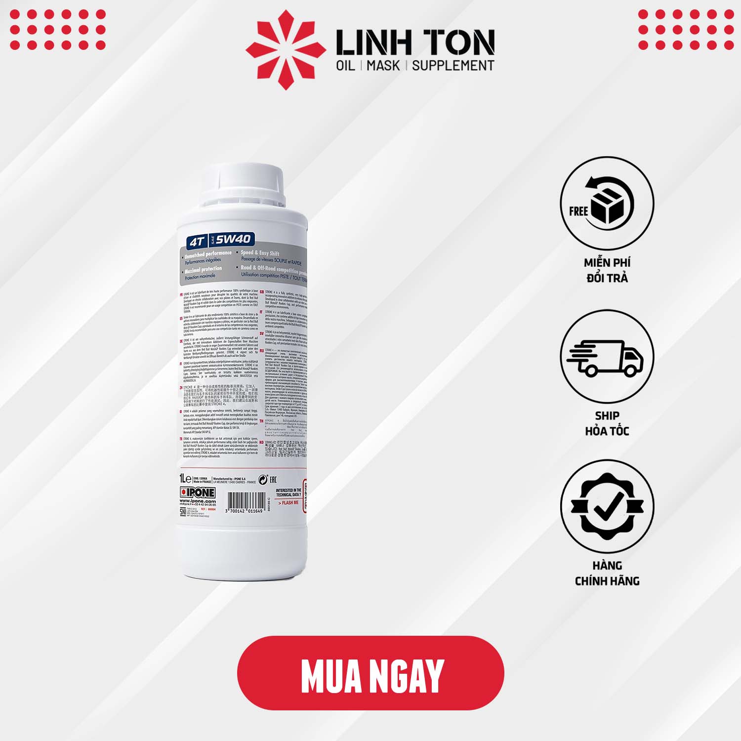 Nhớt Siêu Cao Cấp Ipone Stroke 4 Racing 5W40 4T (1L) - Nhập Khẩu Chính hãng từ Pháp