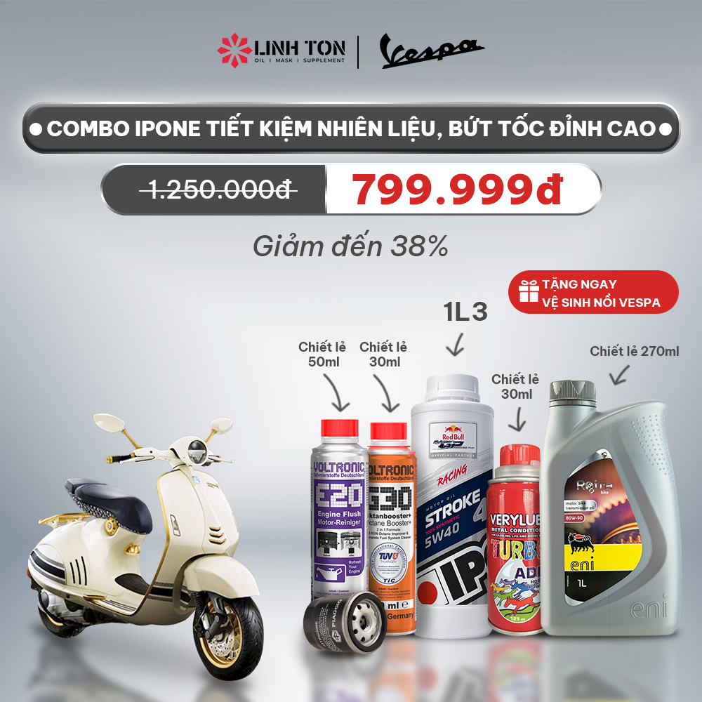 Combo nhớt Ipone Stroke 4 Racing 5w40 và phụ gia dành riêng cho Vespa - Linh Tôn Store