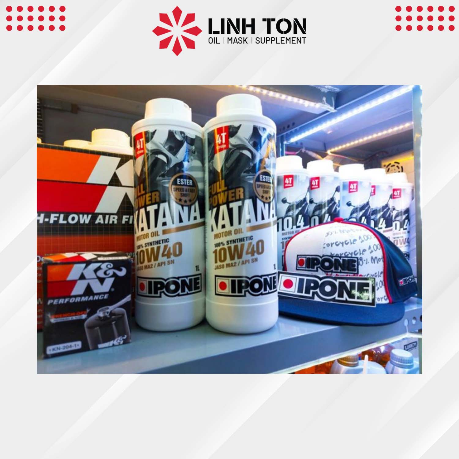 Nhớt xe mô tô, xe côn tay và xe số 4T tổng hợp gốc Ester Ipone Full Power Katana 10w40 (1L)