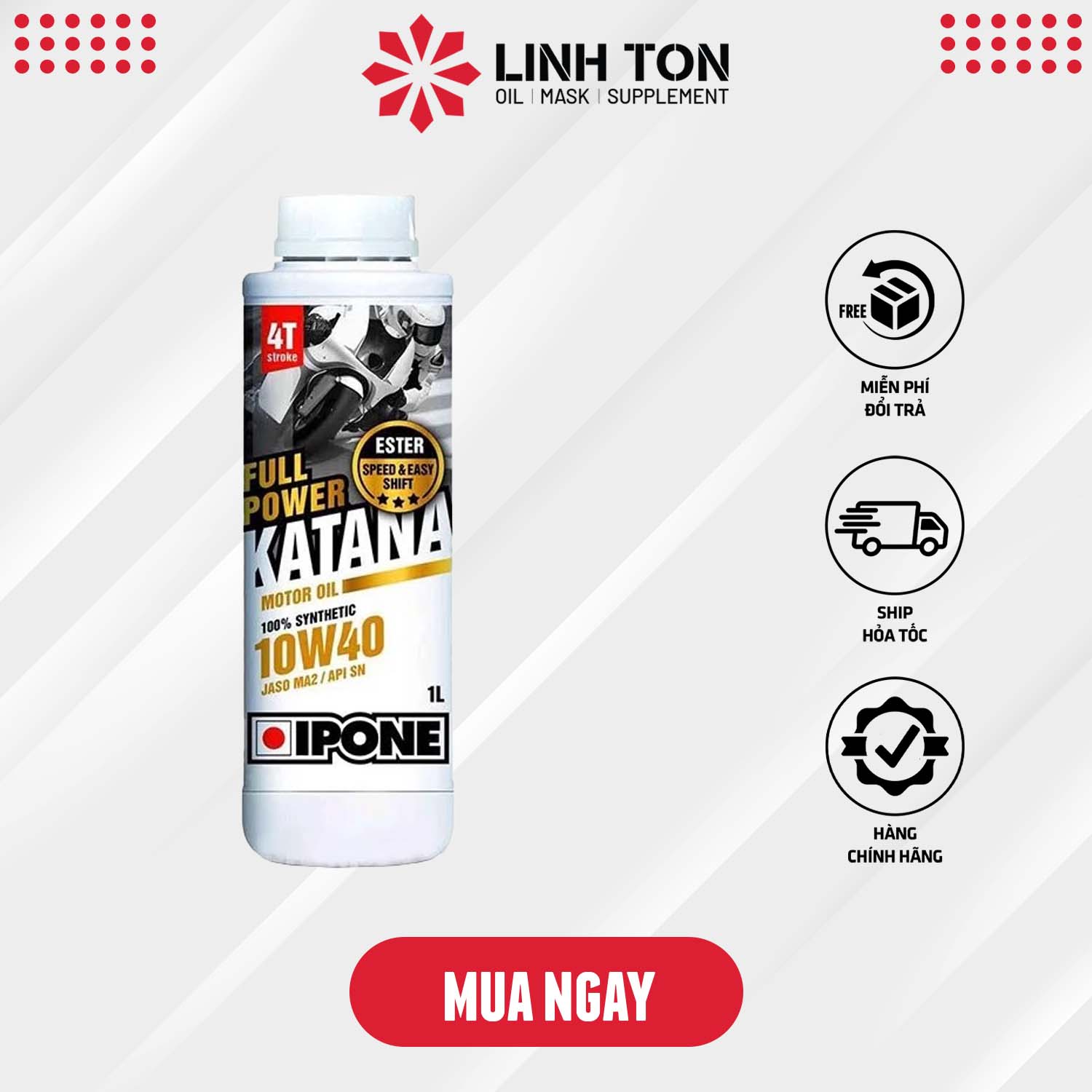 Nhớt xe mô tô, xe côn tay và xe số 4T tổng hợp gốc Ester Ipone Full Power Katana 10w40 (1L)