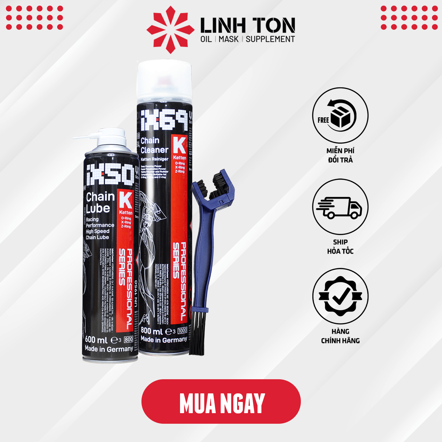 Combo vệ sinh bảo dưỡng sên Jumbo Ix69 800ml+ Ix50 600ml + Bàn chải Voltronic