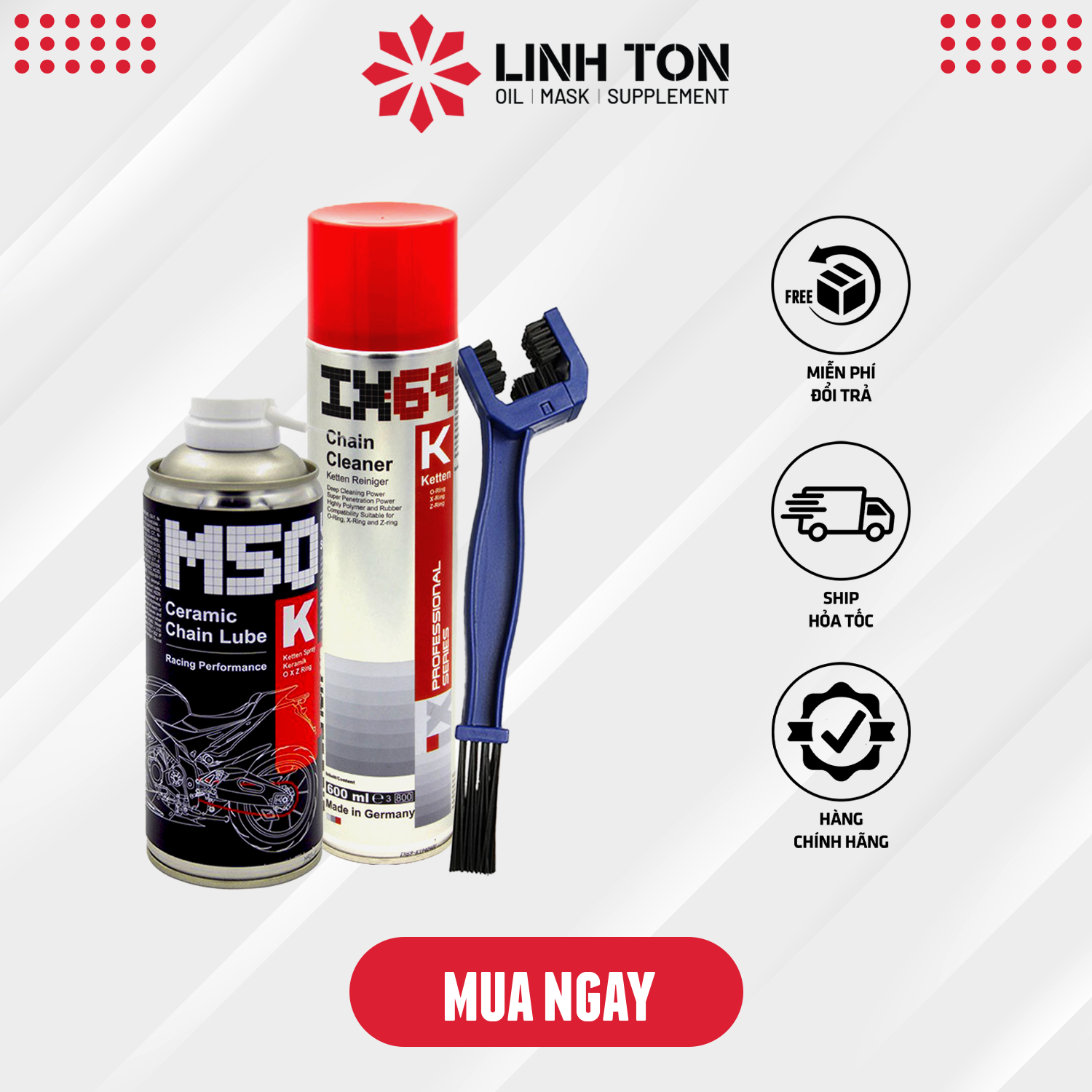 Combo vệ sinh bảo dưỡng sên Ix69+ m50 ceramic 400ml + bàn chải VOLTRONIC