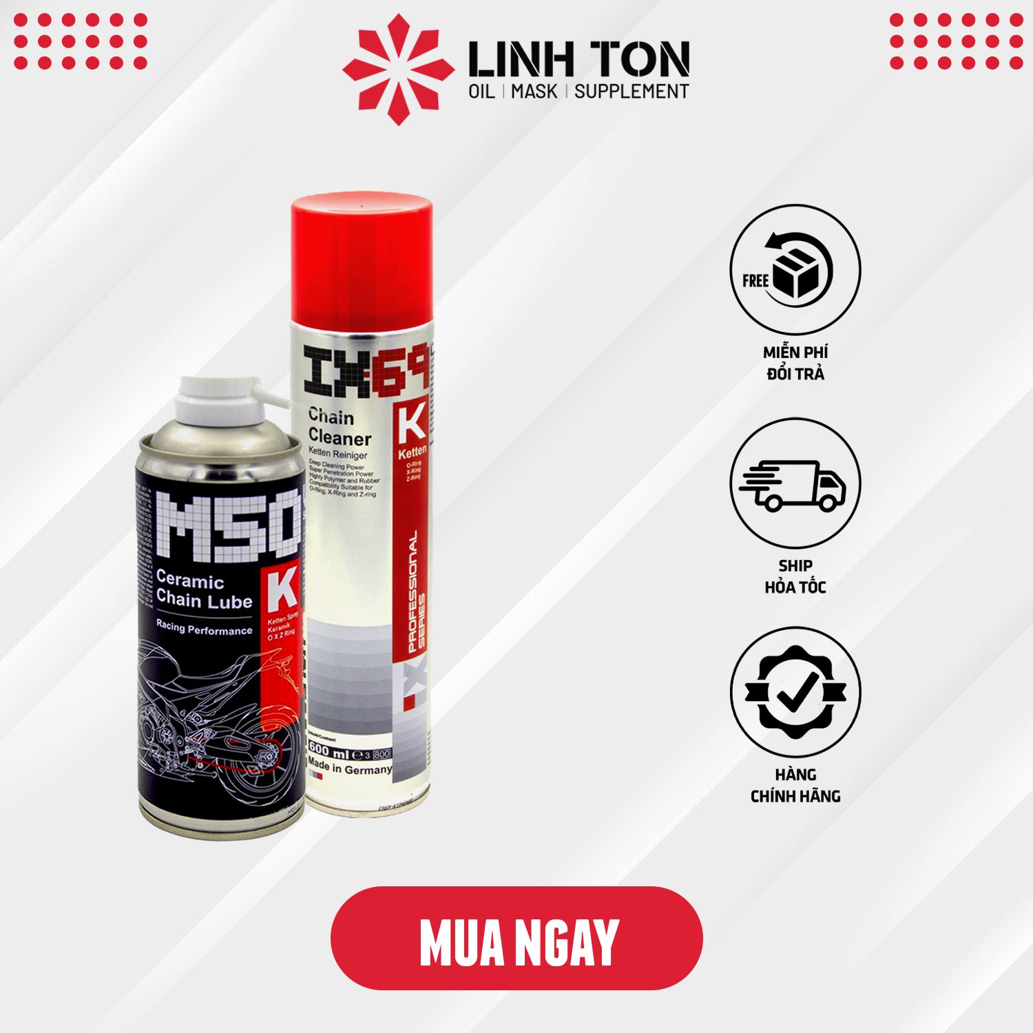 Combo vệ sinh bảo dưỡng sên Ix69+ m50 ceramic 400ml + bàn chải VOLTRONIC