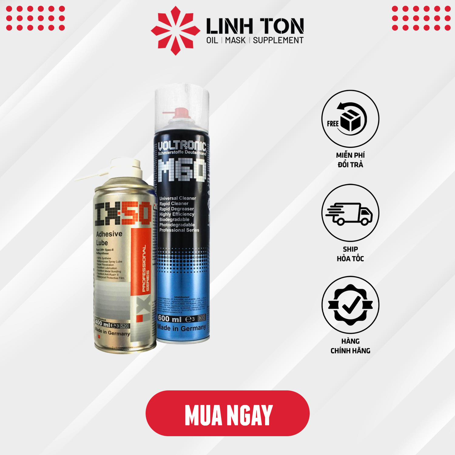 Combo dưỡng sên VOLTRONIC m60+ ix50 400ml + bàn chải giúp vệ sinh bảo dưỡng sên nhập khẩu Đức