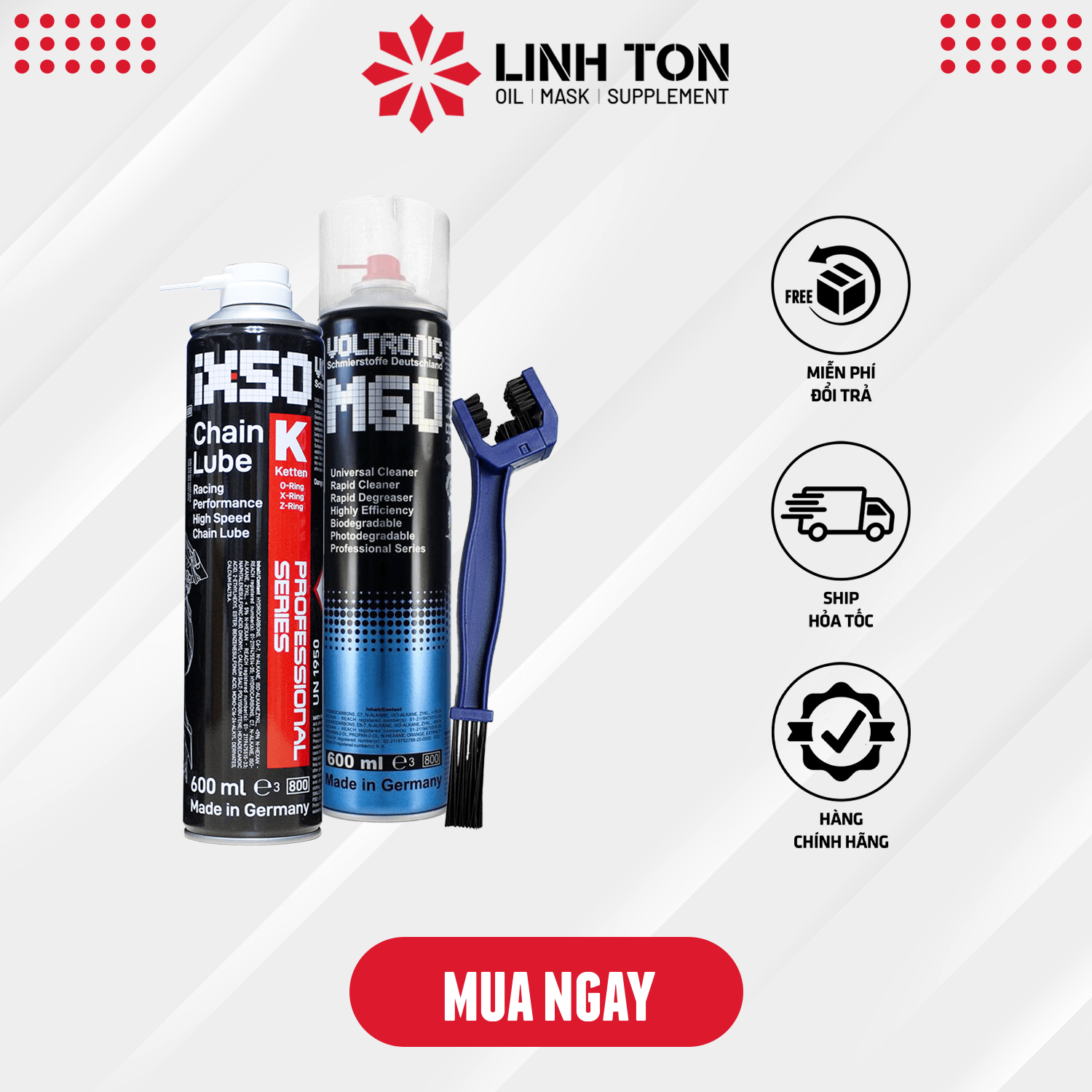 Combo vệ sinh bảo dưỡng sên Voltronic M60 + Ix50 Jumbo + Bàn chải