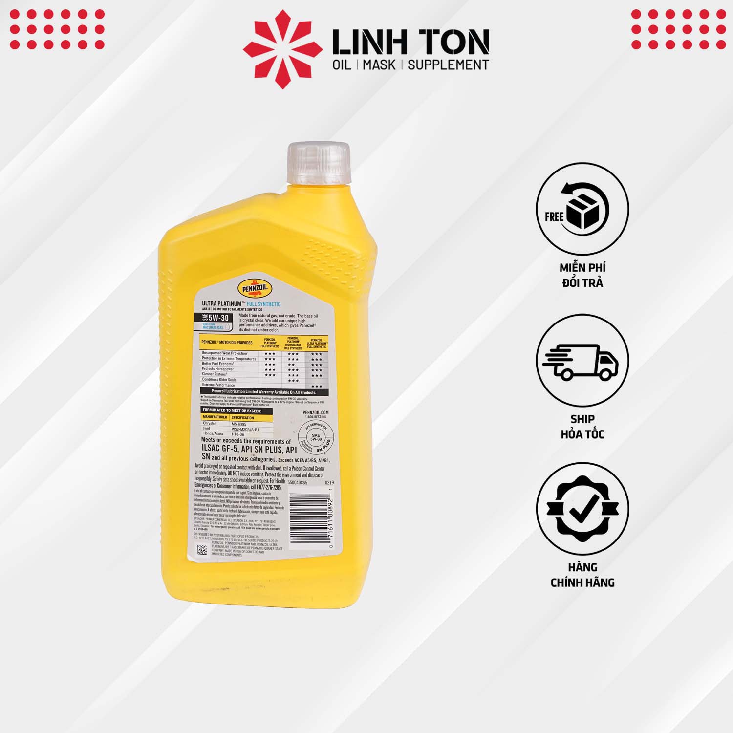 Nhớt nhập khẩu Pennzoil Ultra Platinum 5w30 cao cấp cho tay ga