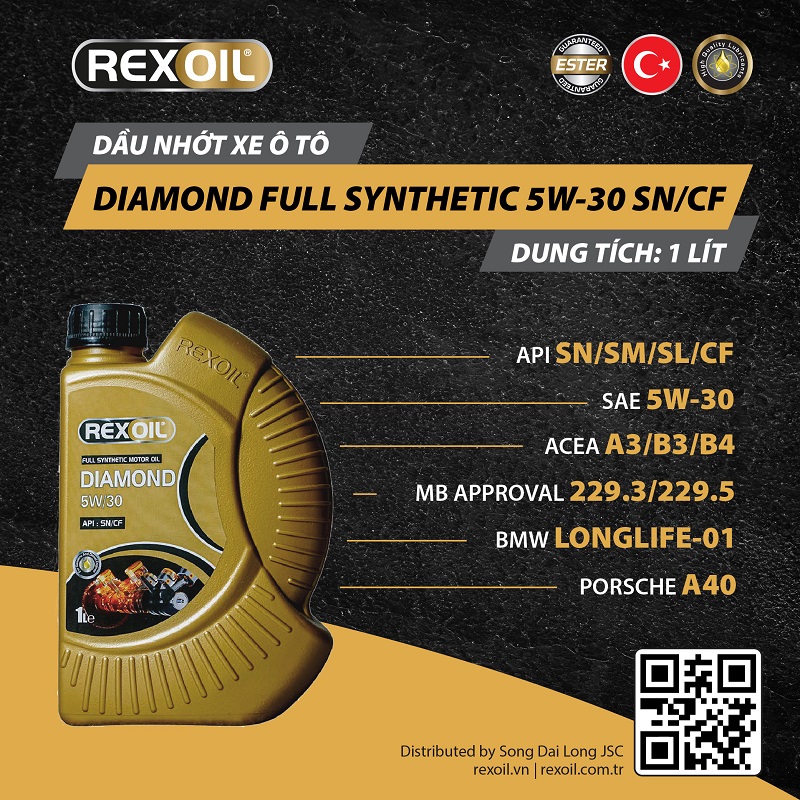 Nhớt tay ga Rexoil Diamond Fully Synthetic 5w30 1L