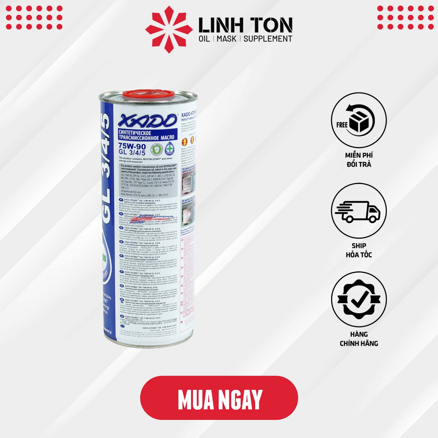 Nhớt hộp số ( lap ) nhập khẩu phục hồi động cơ revitalizant XADO ATOMIC OIL 75W-90