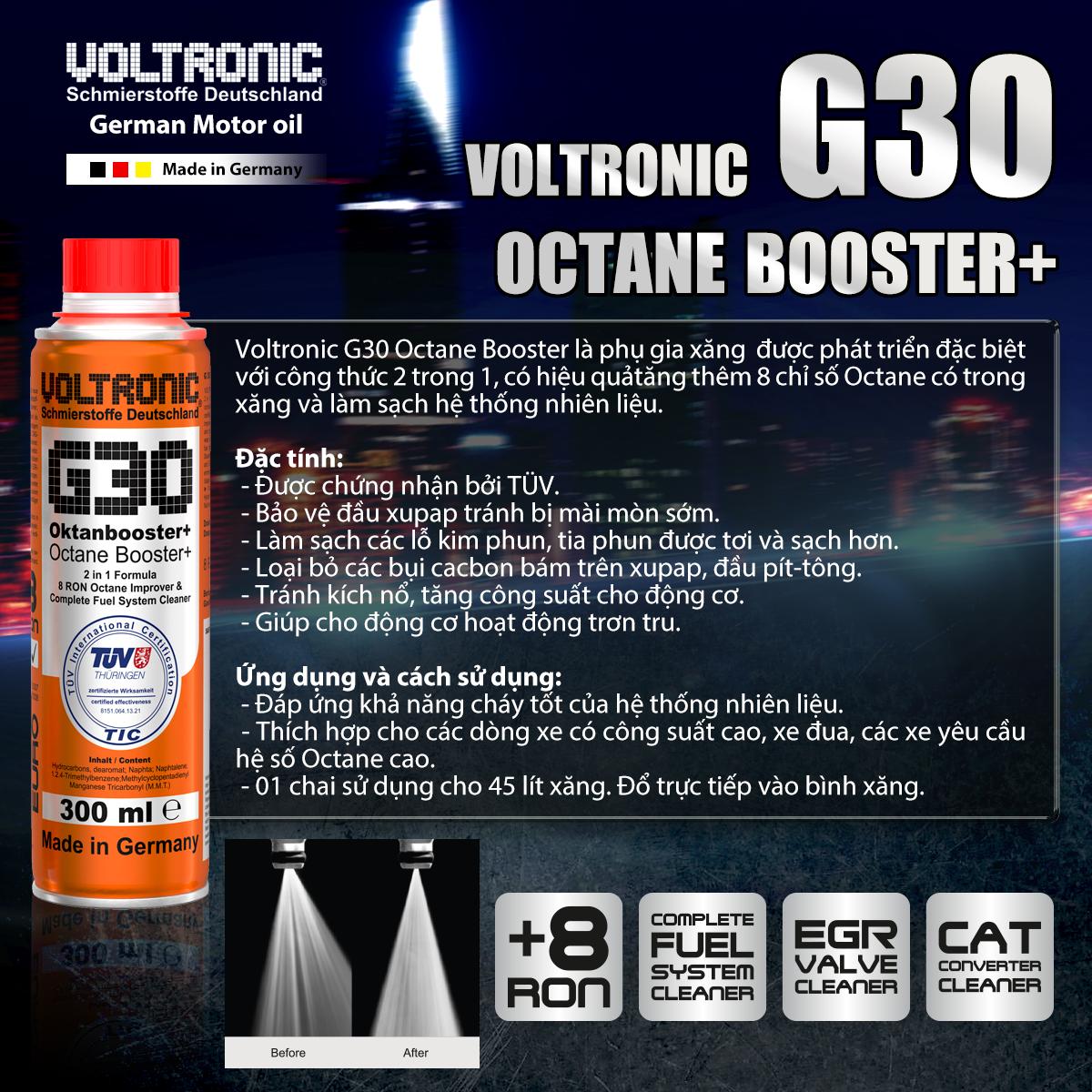Phụ gia vệ sinh hệ thống xăng và tăng octane nhập khẩu đức VOLTRONIC G30 Octane Booster+ - LINH TON STORE