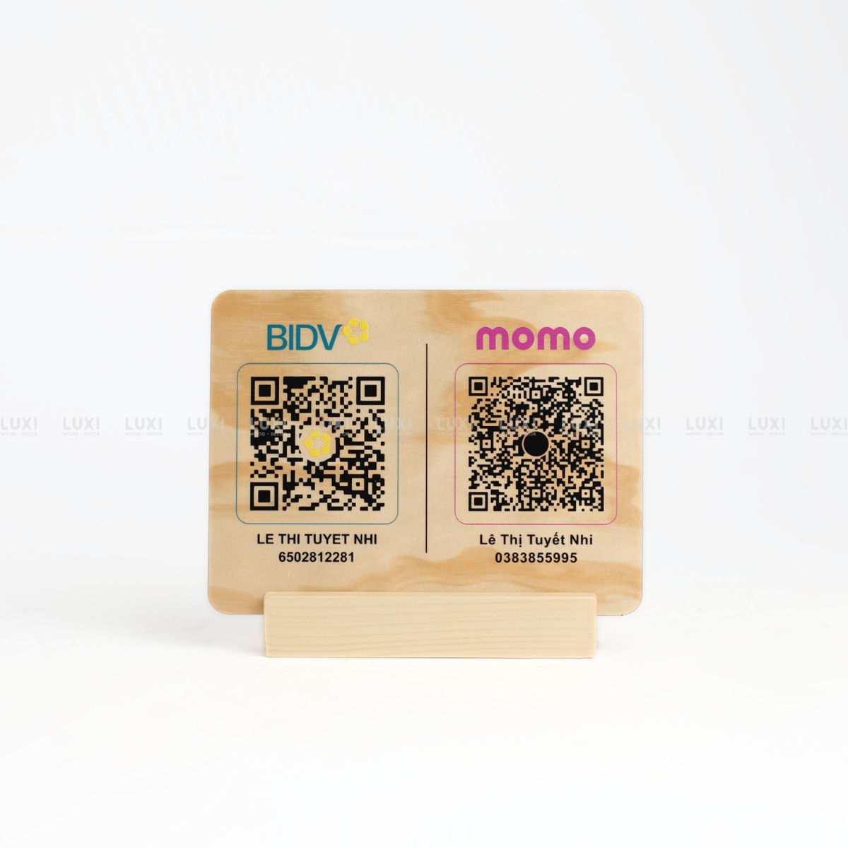 BẢNG THÔNG TIN TÀI KHOẢN NGÂN HÀNG - TÊN SHOP THEO YÊU CẦU / MÃ QR THANH TOÁN BẰNG GỖ - LUXI DECOR