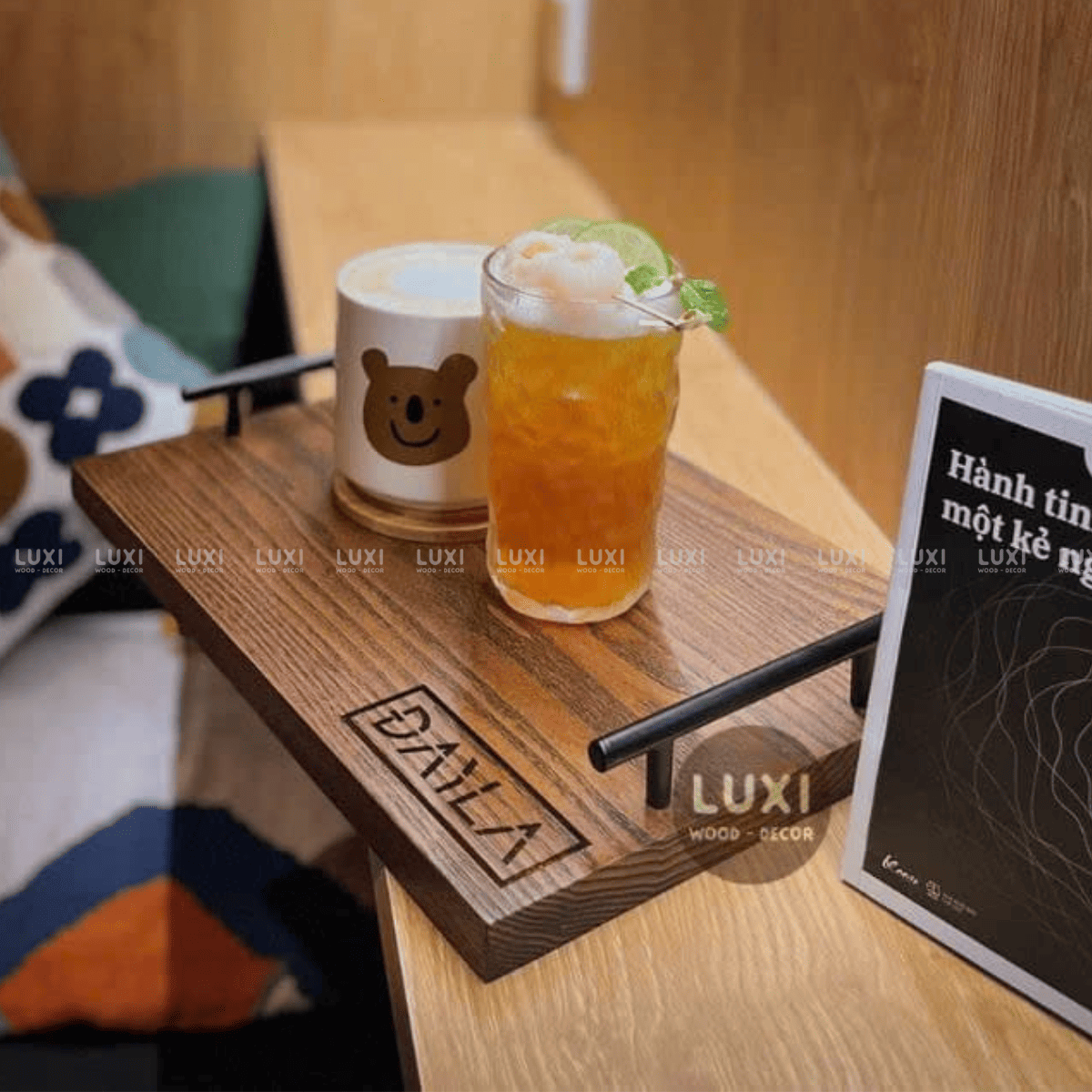 KHAY GỖ TAY CẦM KIM LOẠI INOX CAO CẤP - LUXI DECOR