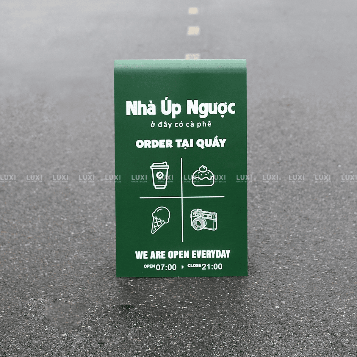 STANDEE SẮT CHỮ V NGƯỢC IN UV DECOR NHÀ HÀNG, QUÁN CÀ PHÊ - LUXI DECOR