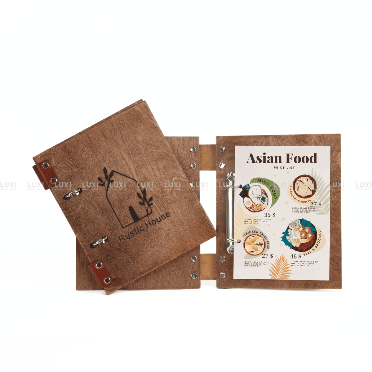 MENU GỖ SIZE A4 CÓ CÒNG KIM LOẠI - LUXI DECOR