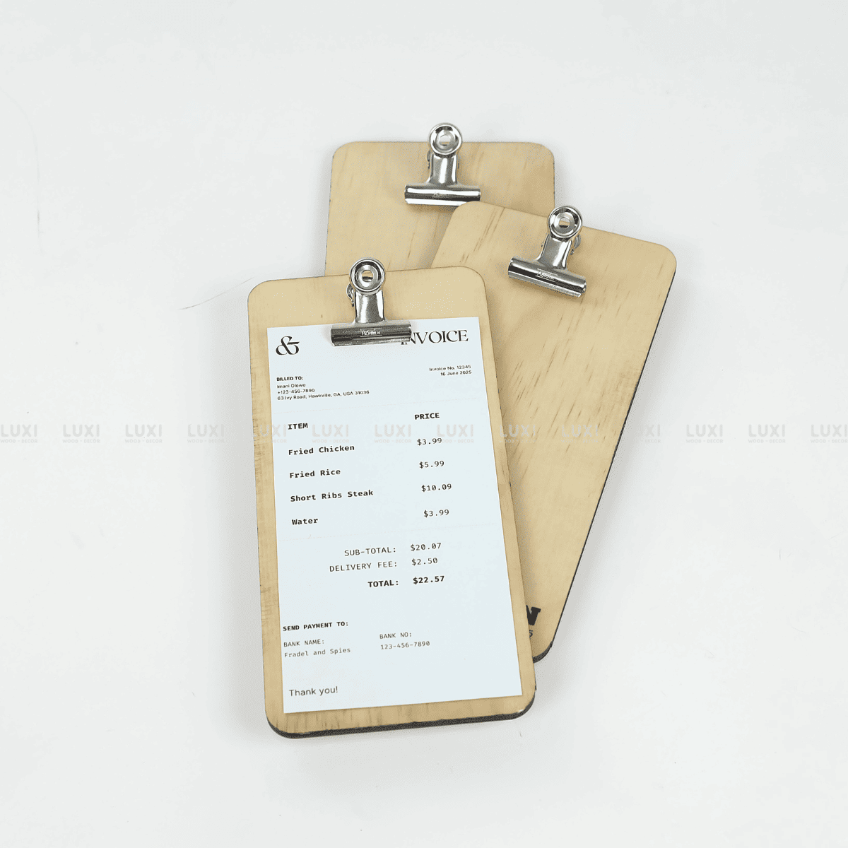 KẸP BILL TÍNH TIỀN KHẮC TÊN THƯƠNG HIỆU - LUXI DECOR