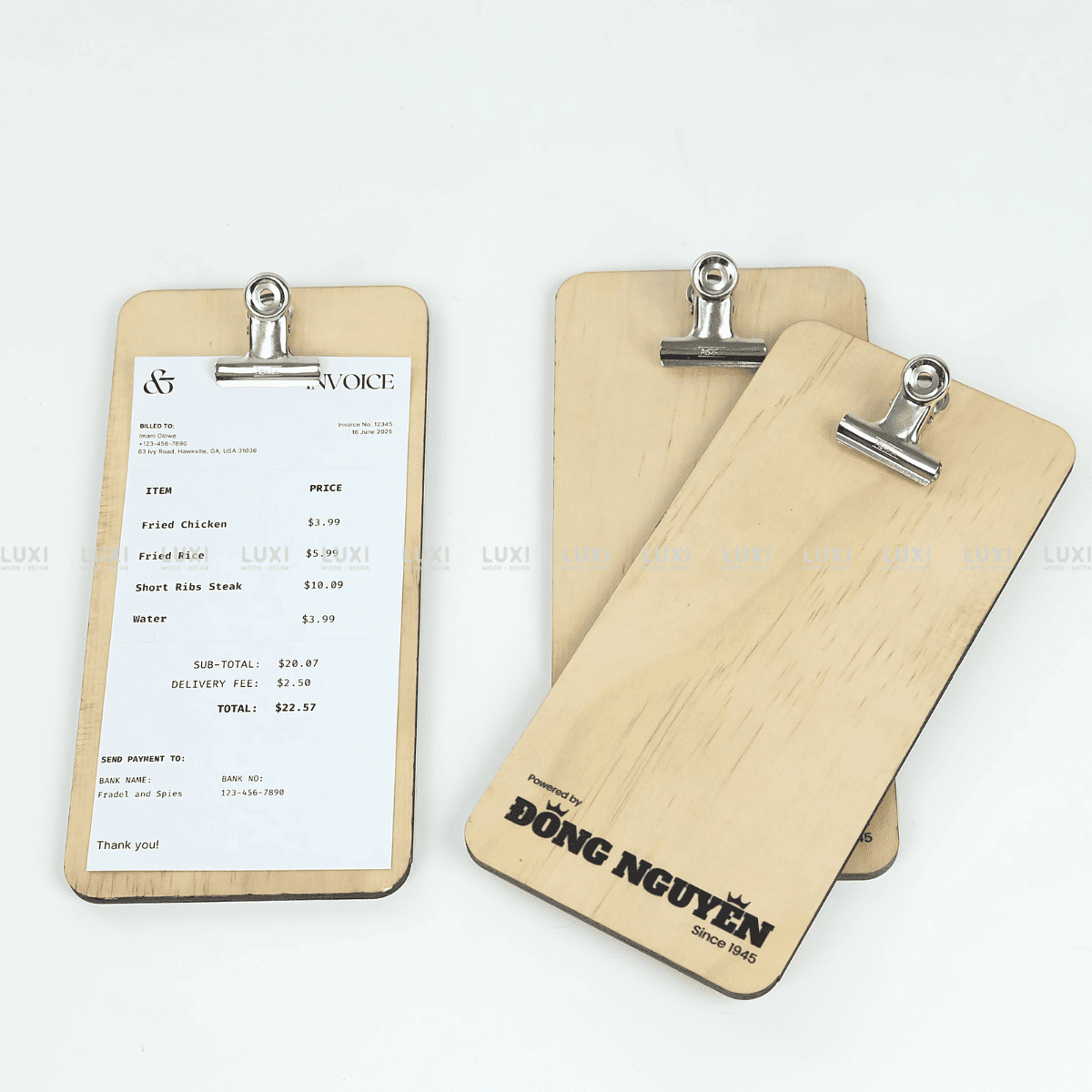 KẸP BILL TÍNH TIỀN KHẮC TÊN THƯƠNG HIỆU - LUXI DECOR