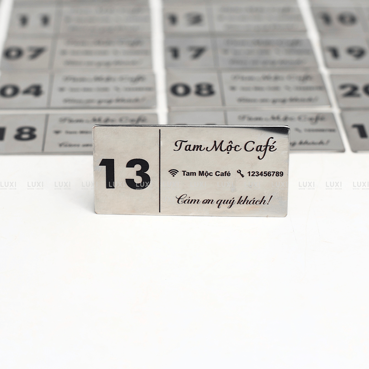 THẺ BÀN INOX DẸP CHỮ NHẬT [1 MẶT] - LUXI DECOR