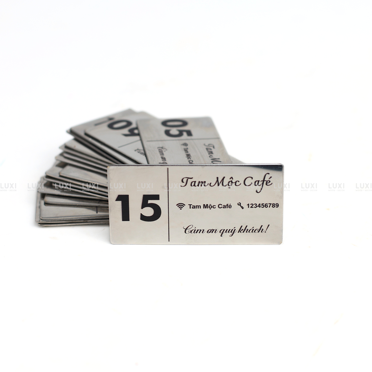 THẺ BÀN INOX DẸP CHỮ NHẬT [1 MẶT] - LUXI DECOR