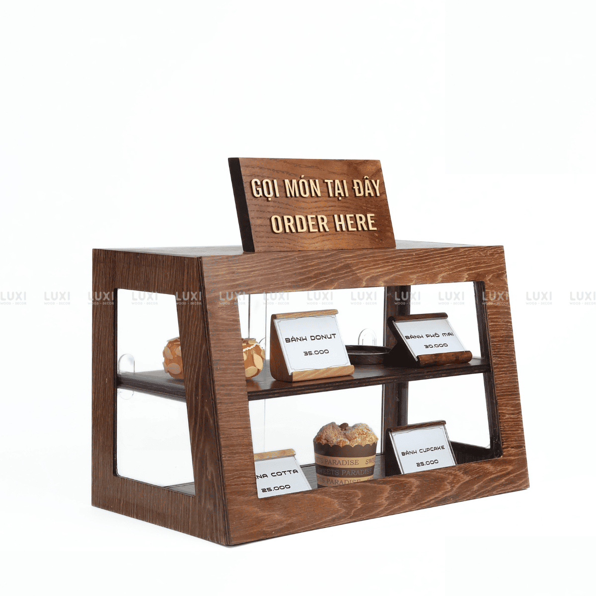 TỦ BÁNH MÌ 2 -3 TẦNG 4 MẶT MICA (KÍNH) - CỬA LÙA