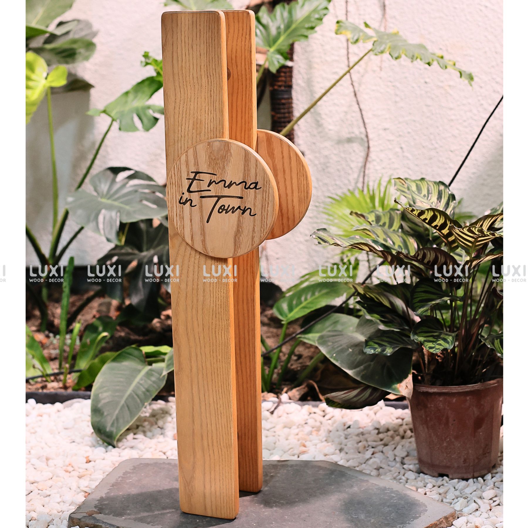 Tay Nắm Cửa Bằng Gỗ Tự Nhiên Thanh Dài Kèm Mặt Hình Tròn - Luxi Decor