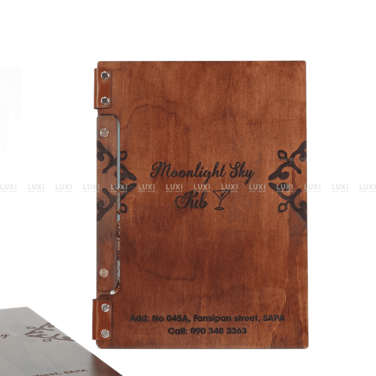 MENU GỖ SIZE A4 ĐÍNH DA BÒ THẬT BANGLADESH - LUXI DECOR.