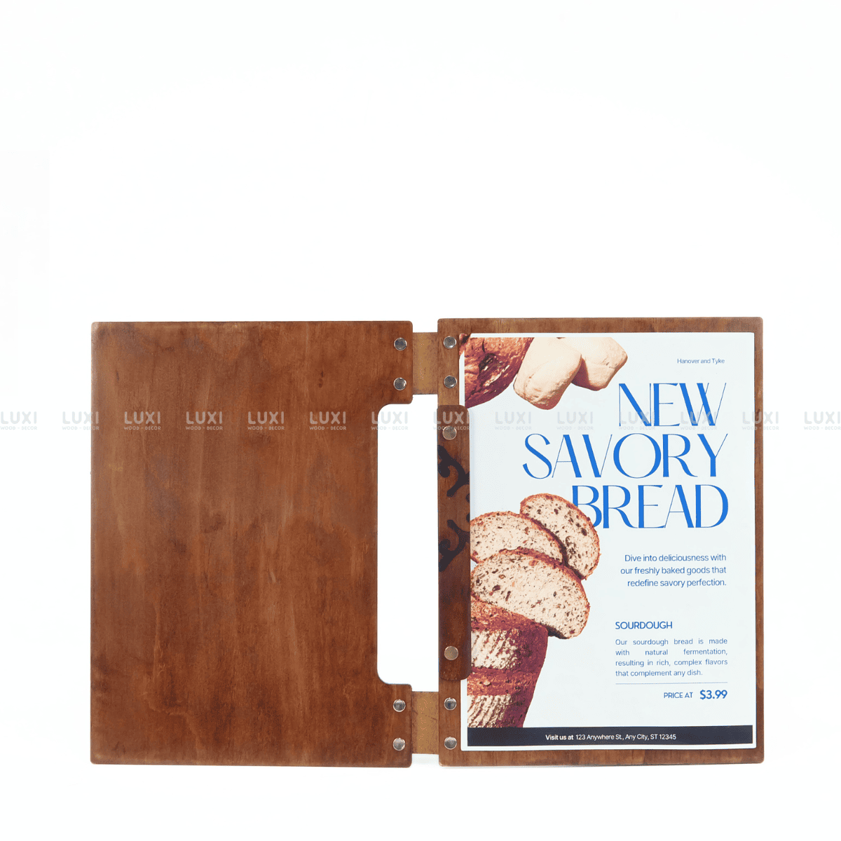 MENU GỖ SIZE A4 ĐÍNH DA BÒ THẬT BANGLADESH - LUXI DECOR.