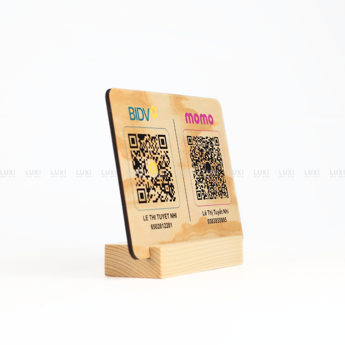 BẢNG THÔNG TIN TÀI KHOẢN NGÂN HÀNG - TÊN SHOP THEO YÊU CẦU / MÃ QR THANH TOÁN BẰNG GỖ - LUXI DECOR