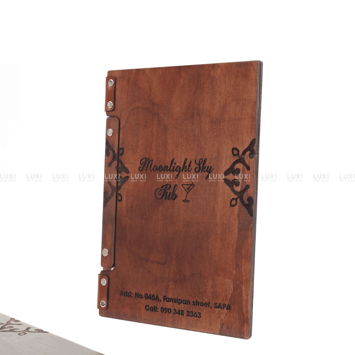 MENU GỖ SIZE A4 ĐÍNH DA BÒ THẬT BANGLADESH - LUXI DECOR.