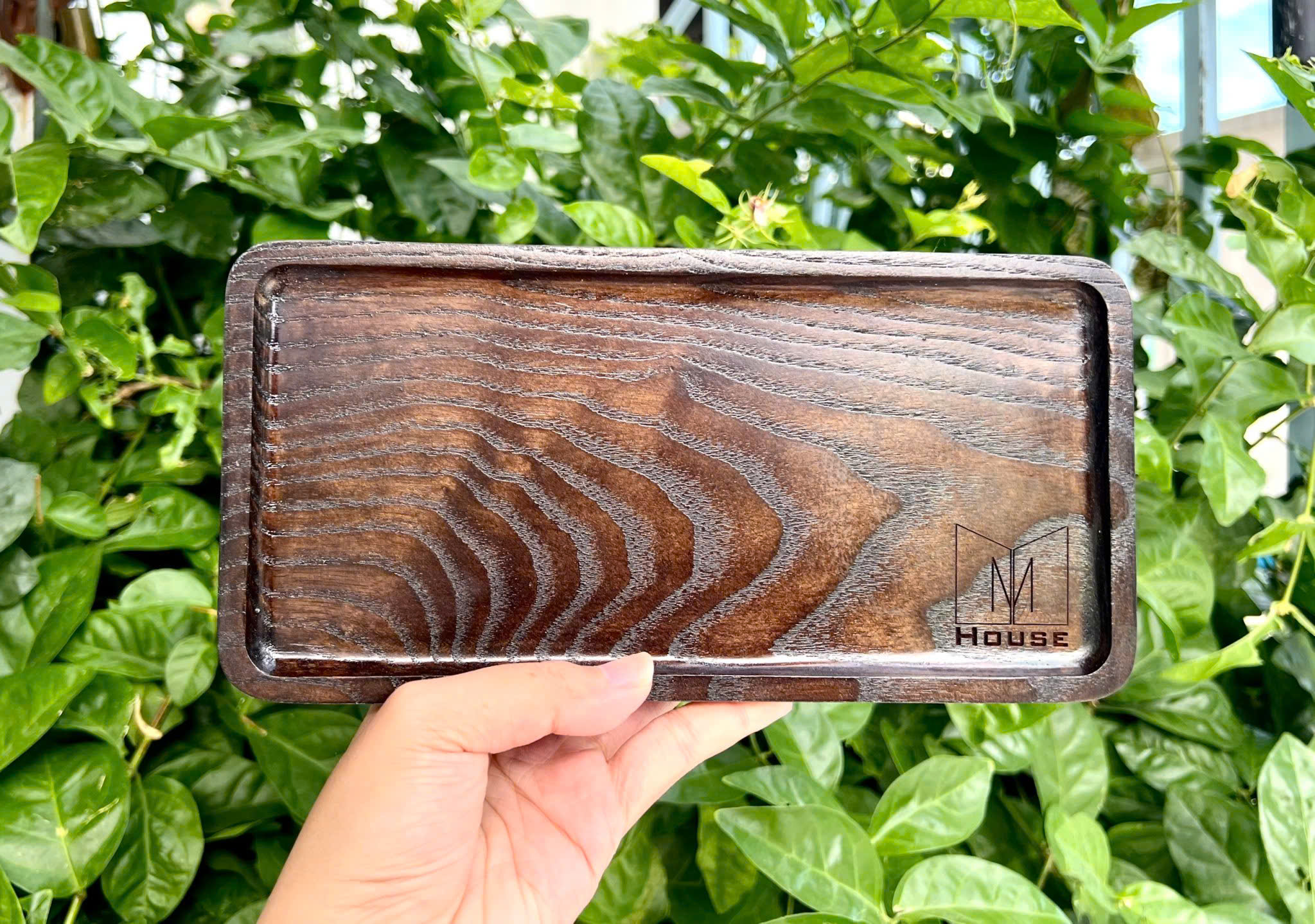 Khay Gỗ Đựng Ly Cà Phê Chữ Nhật Bo Góc Khắc Logo Cho Quán Cafe, Nhà Hàng