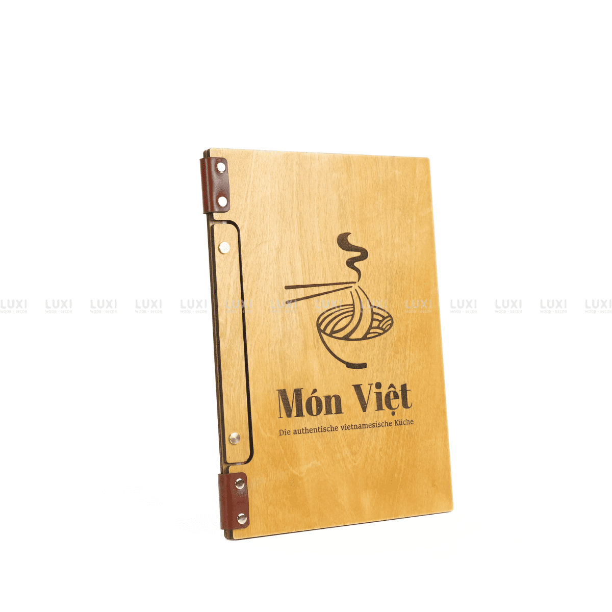 MENU GỖ SIZE A4 ĐÍNH DA BÒ THẬT BANGLADESH - LUXI DECOR.