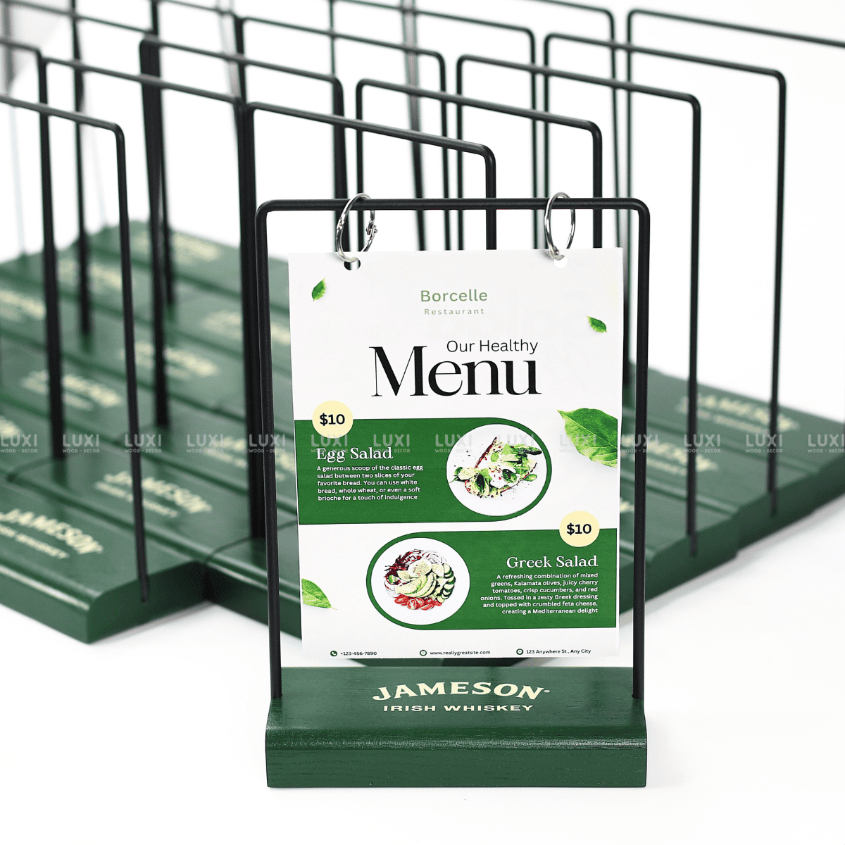 GIÁ TREO MENU KHUNG SẮT ĐỂ BÀN - SIZE A4, A5, A6 - KHẮC LOGO - LUXI DECOR