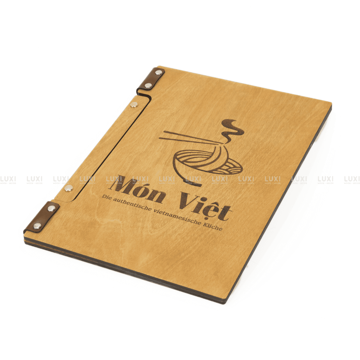MENU GỖ SIZE A4 ĐÍNH DA BÒ THẬT BANGLADESH - LUXI DECOR.