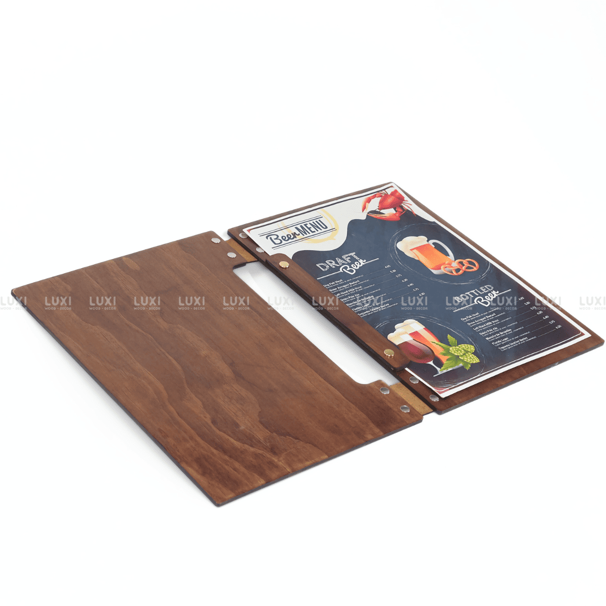 MENU GỖ SIZE A4 ĐÍNH DA BÒ THẬT BANGLADESH - LUXI DECOR.