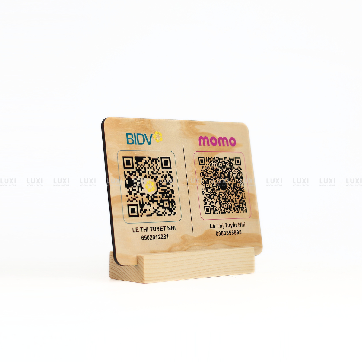 BẢNG THÔNG TIN TÀI KHOẢN NGÂN HÀNG - TÊN SHOP THEO YÊU CẦU / MÃ QR THANH TOÁN BẰNG GỖ - LUXI DECOR