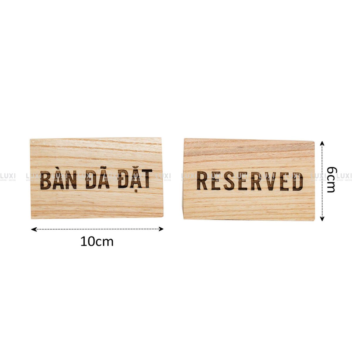 BẢNG GỖ THÔNG BÁO 2 MẶT BÀN ĐÃ ĐẶT - RESERVED - LUXI DECOR