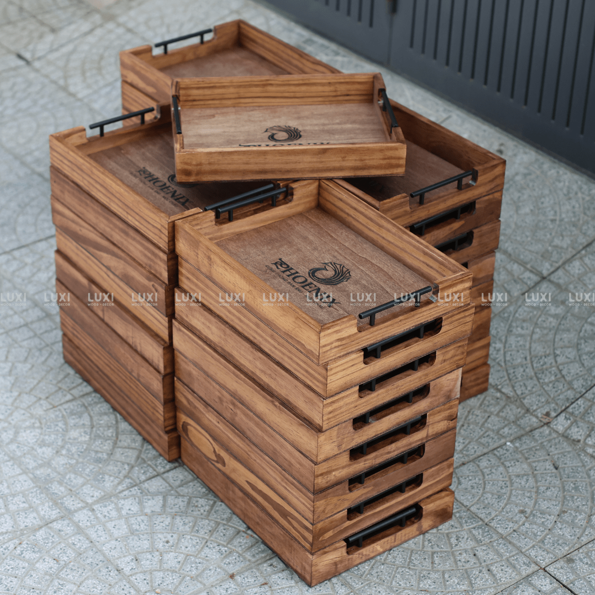 KHAY GỖ TAY CẦM KIM LOẠI - LUXI DECOR